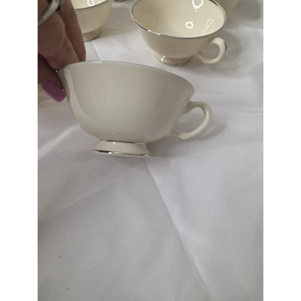 Set/9 Montclair by Lenox Ivory China with Platinum Trim B 501 Footed Tea Cup 4